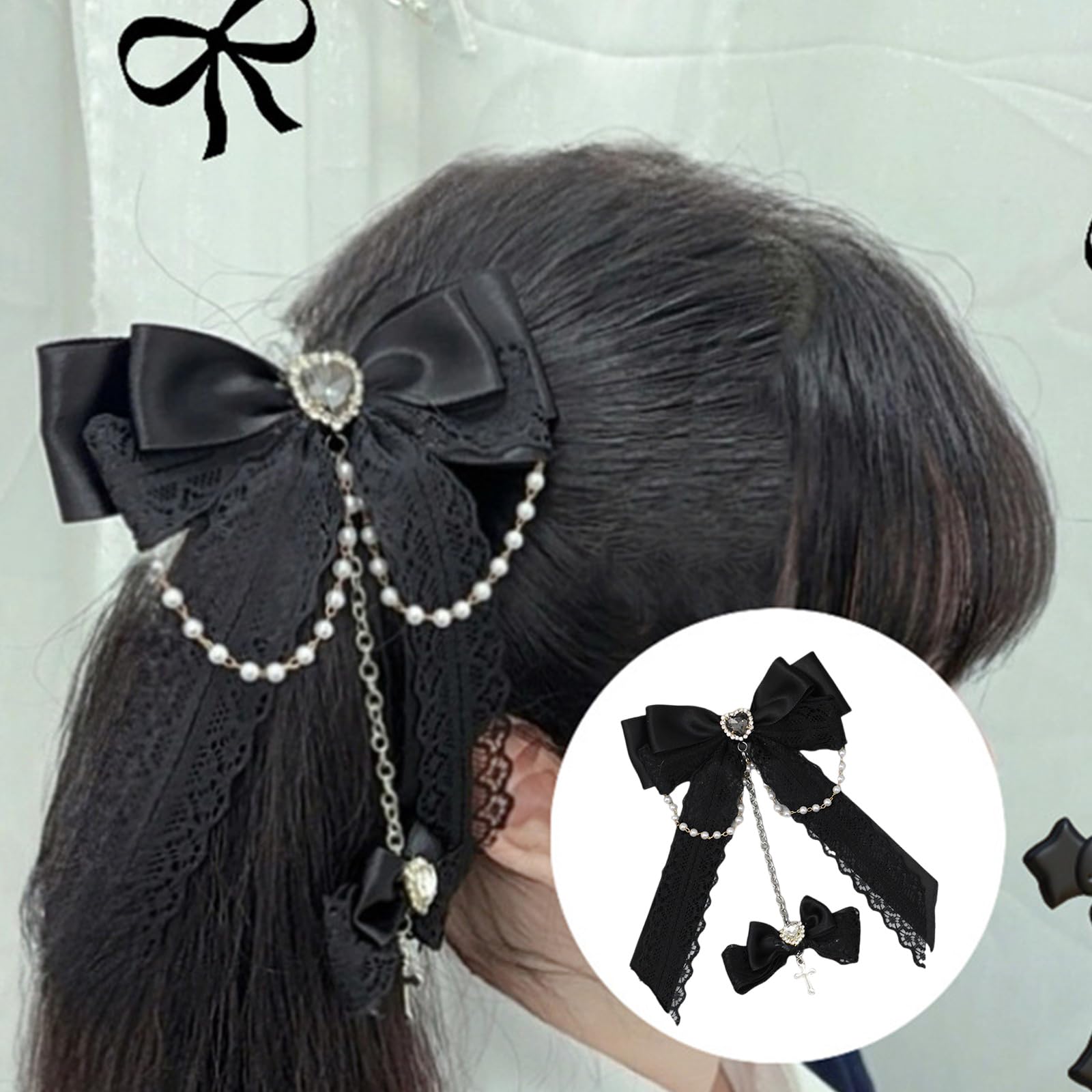 NUEAYMS Anime-Haarspange Mit Schleife & Spitze – Vintage-Cosplay-Schmuck Für Damen, Party & Alltag NUEAYMS Anime-Haarspange Mit Schleife & Spitze – Vintage-Cosplay-Schmuck Für Damen, Party & Alltag