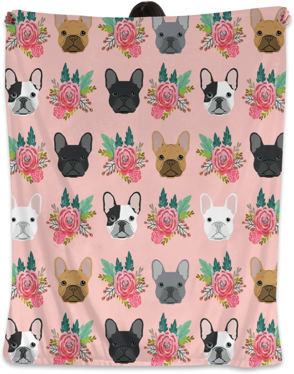 French Bulldog Throw Blanket Gift for Girls Women Pink