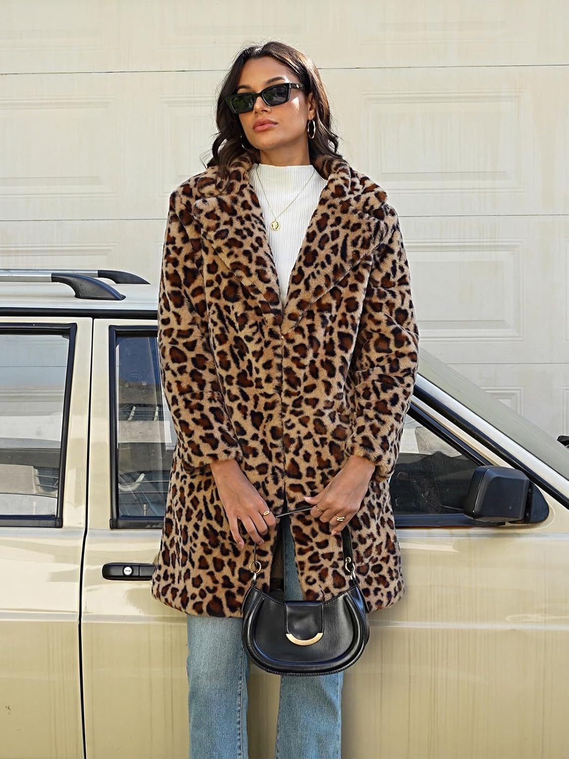 Women's Faux Fur Coat Teddy Fuzzy Fleece Open Front Elegant Lapel Collar Long Sleeve Longline Loose Jacket - Image 5