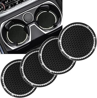YANN 4 Pcs Car Cup Holder Coasters Pads Mats 2.76 Accessories Universal Bling Anti Slip Absorbent Silicone Rhinestone Crystal Glitter Sparkly Trendy Cool for Universal B M W SUV GMC Women (Black)