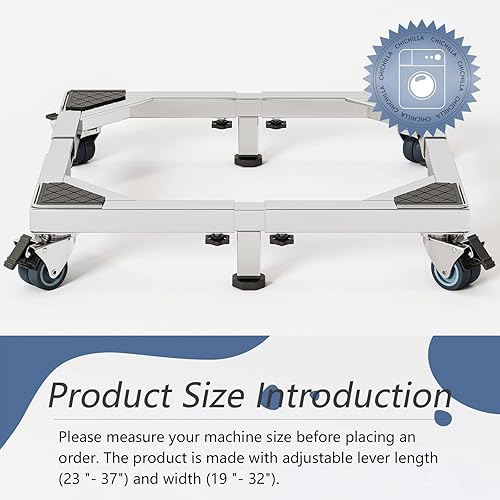 Miniatura 2 de Chinchilla Base de soporte móvil de acero inoxidable resistente para nevera, soporte de lavadora con ruedas, plataforma de muebles ajustable para