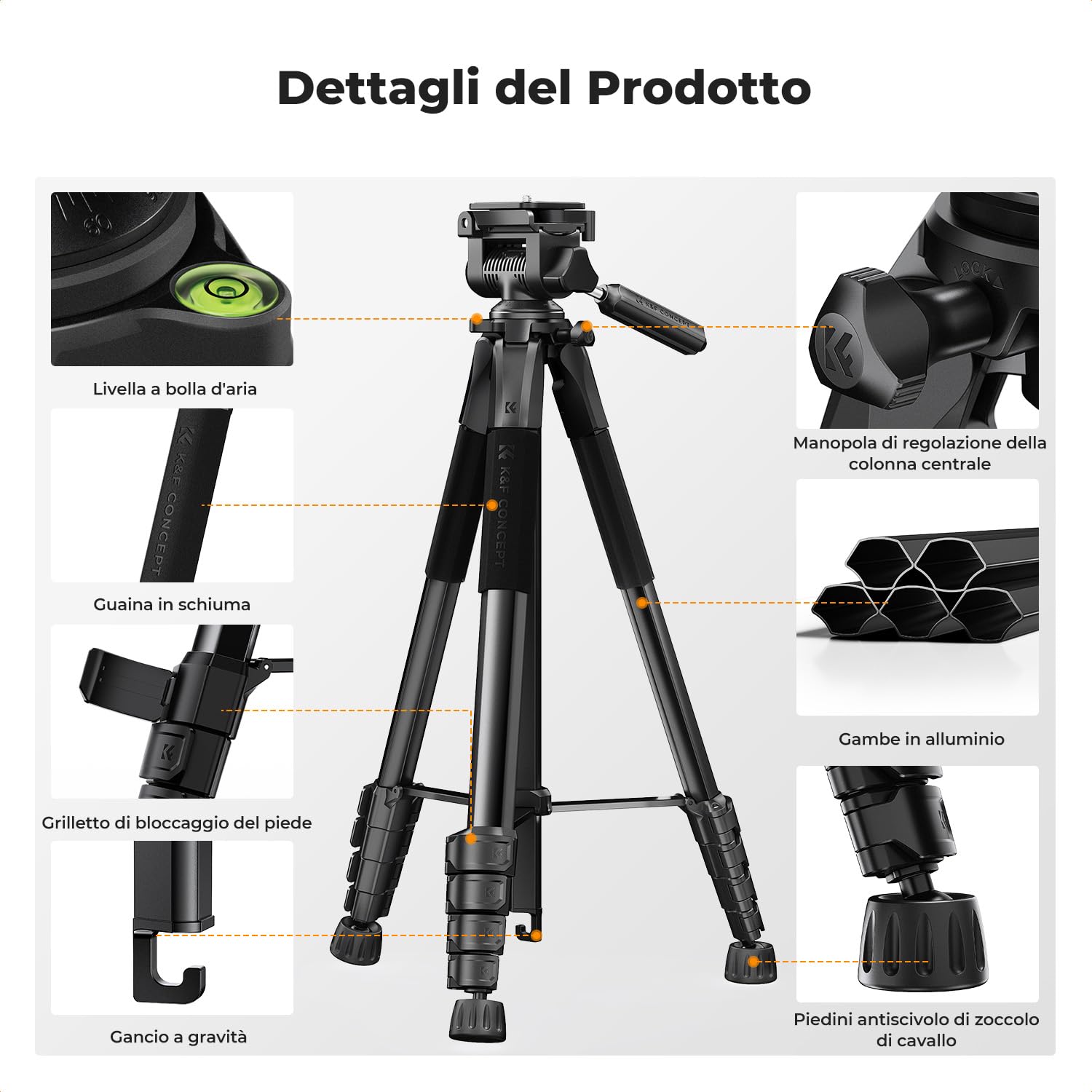K&F CONCEPT Treppiede Fotocamera e Smartphone 48-190cm, Cavalletto Leggero in Alluminio S255A3+BV01 con Telecomando Bluetooth, Tripod Camera Portatile e Compatto per DSLR/Cellulari/Ipad/Live Streaming