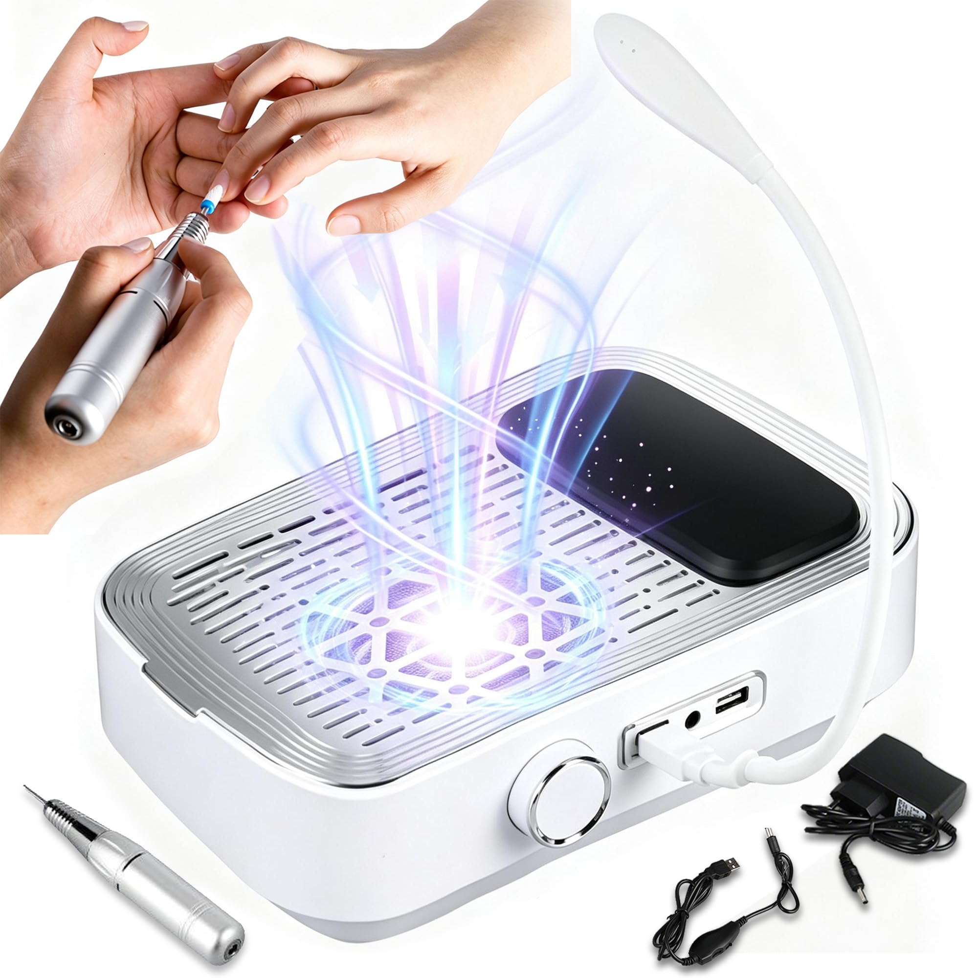 4 in 1 Aspiratore Unghie Professionale 80W con Fresa per unghie (Bianco)