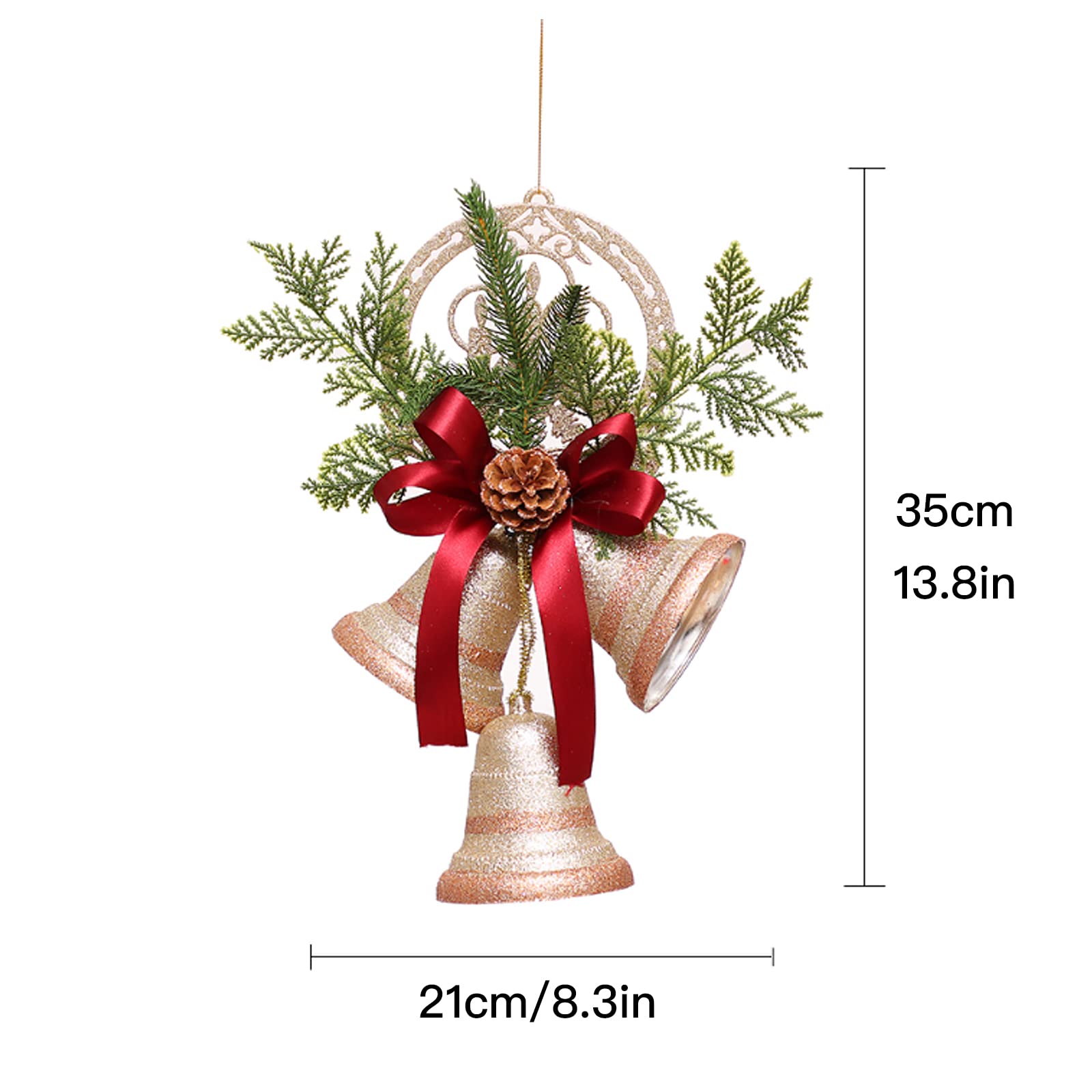 Ozdoby - bardzo duże wiszące dzwonki świąteczne 33 cm ze wstążkami, szyszkami i igłami sosnowymi do dekoracji drzewa i domu, 2 szt