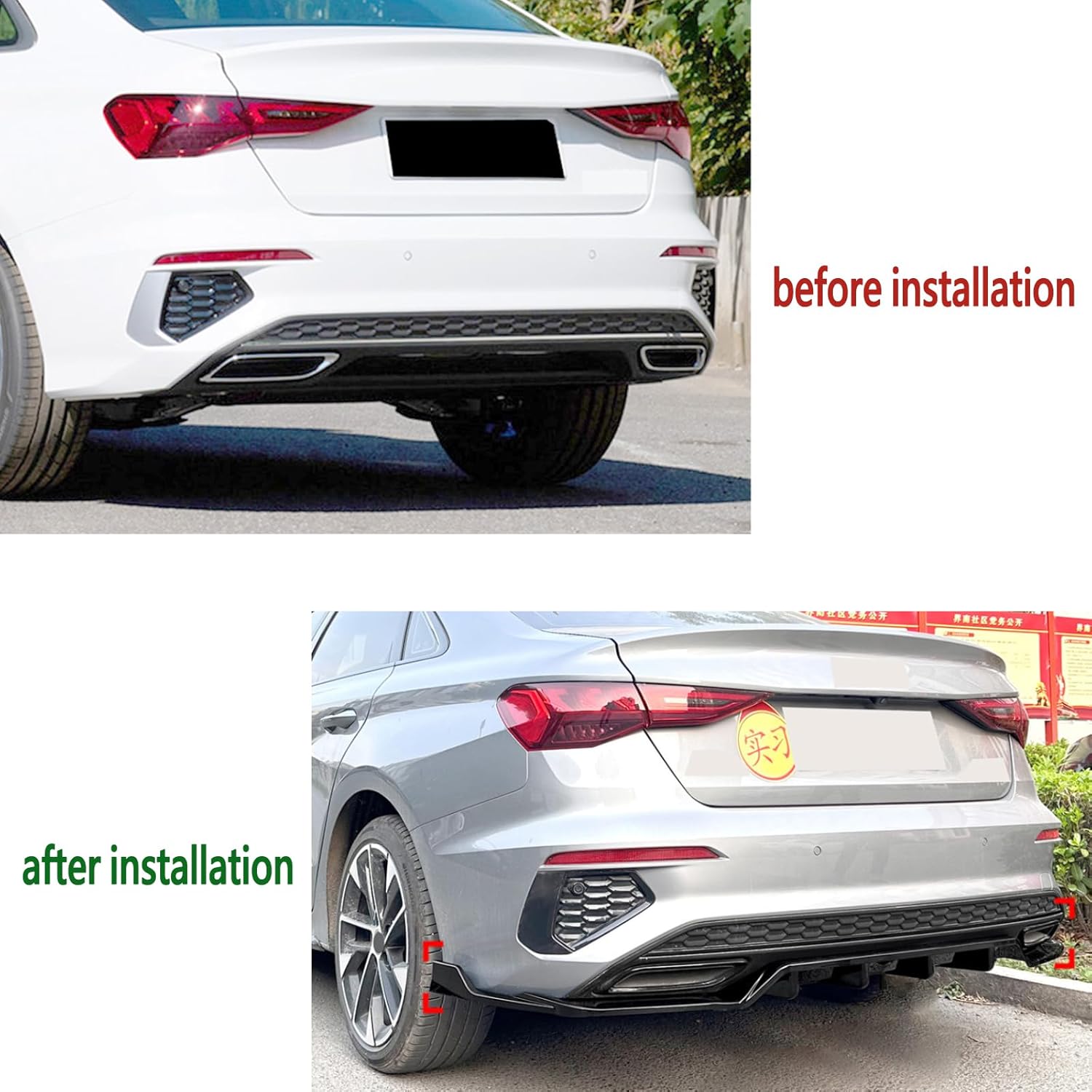 Rear Bumper Diffuser Compatible with Audi A3 8Y Sline Sedan 2021-2024 Car Rear Bumper Splitter Lip Protector Body Kit, Glossy Black