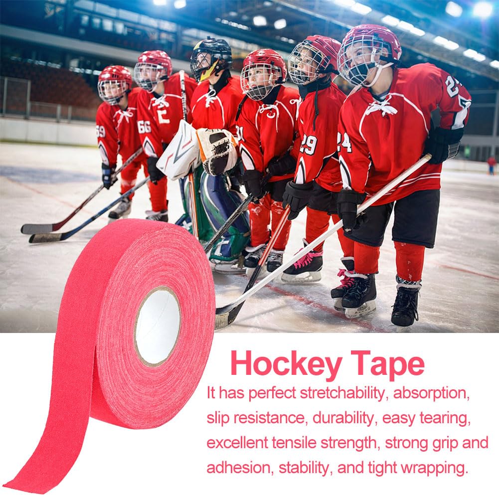 KARELLS Ruban de bâton de Hockey,Ruban De Hockey Adhésif,Ruban de Hockey,Ruban de Hockey Auto-adhésif,Ruban de Tissu de Hockey,Grip Tape,pour Raquette de Hockey,Raquette de Tennis,25m × 25mm,Rouge