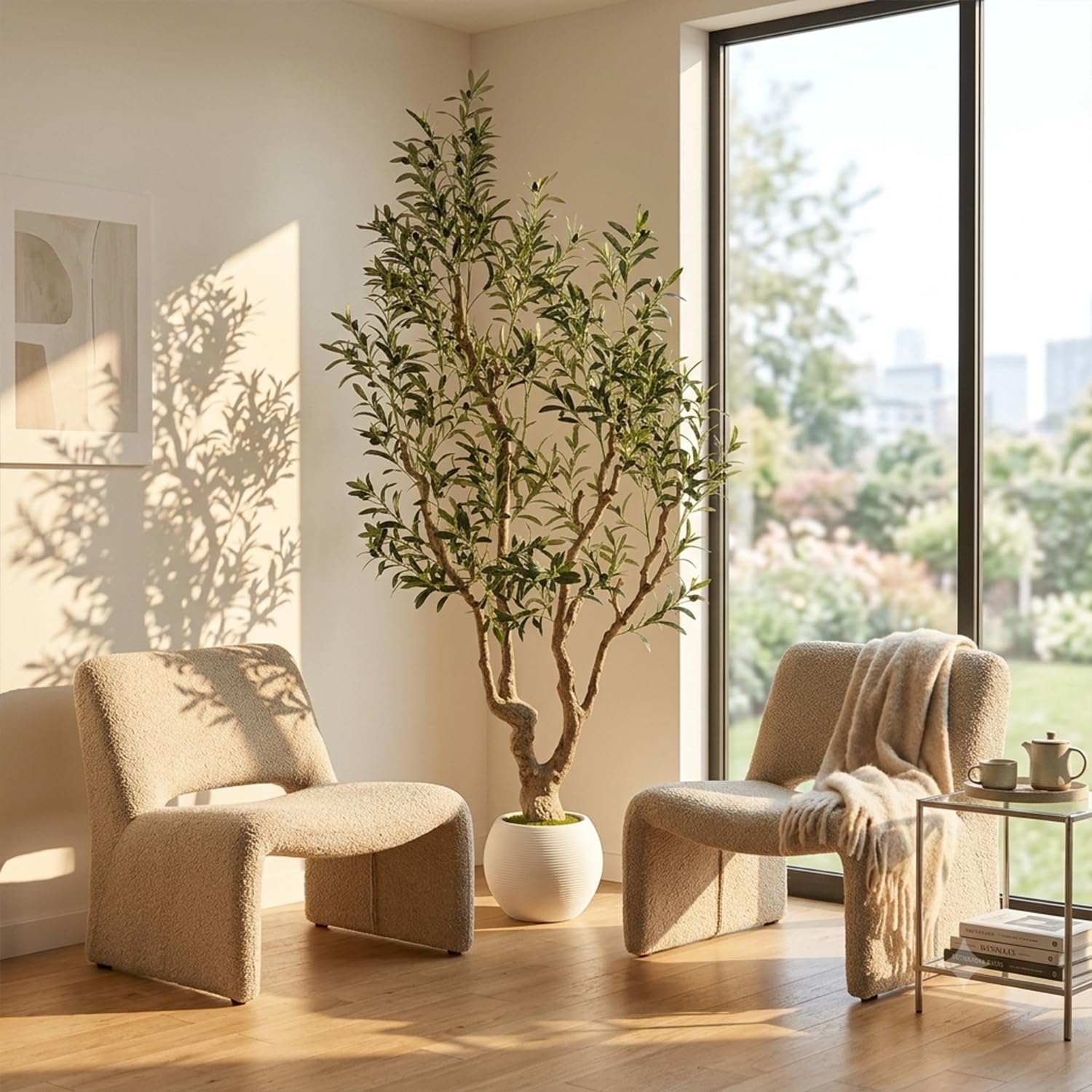Artificial Olive Tree with White Pot - 7FT Faux Olive Tree for Home Decor