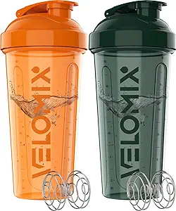 -2 Pack- 28 oz Protein Shaker Bottles for Protein Mixes - 2x Wire Whisk | Leak Proof Shaker Cups for Protein Shakes | Protein Shaker Bottle Pack | Shakers for Protein Shakes-Green&Orange