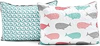 Vista 3 de Lush Decor Whale Kids - Juego de ropa de cama reversible de 5 piezas con funda y almohadas decorativas, matrimonial/queen, rosa y aguamarina
