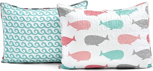 Miniatura 3 de Lush Decor Whale Kids - Juego de ropa de cama reversible de 5 piezas con funda y almohadas decorativas, matrimonialqueen, rosa y aguamarina