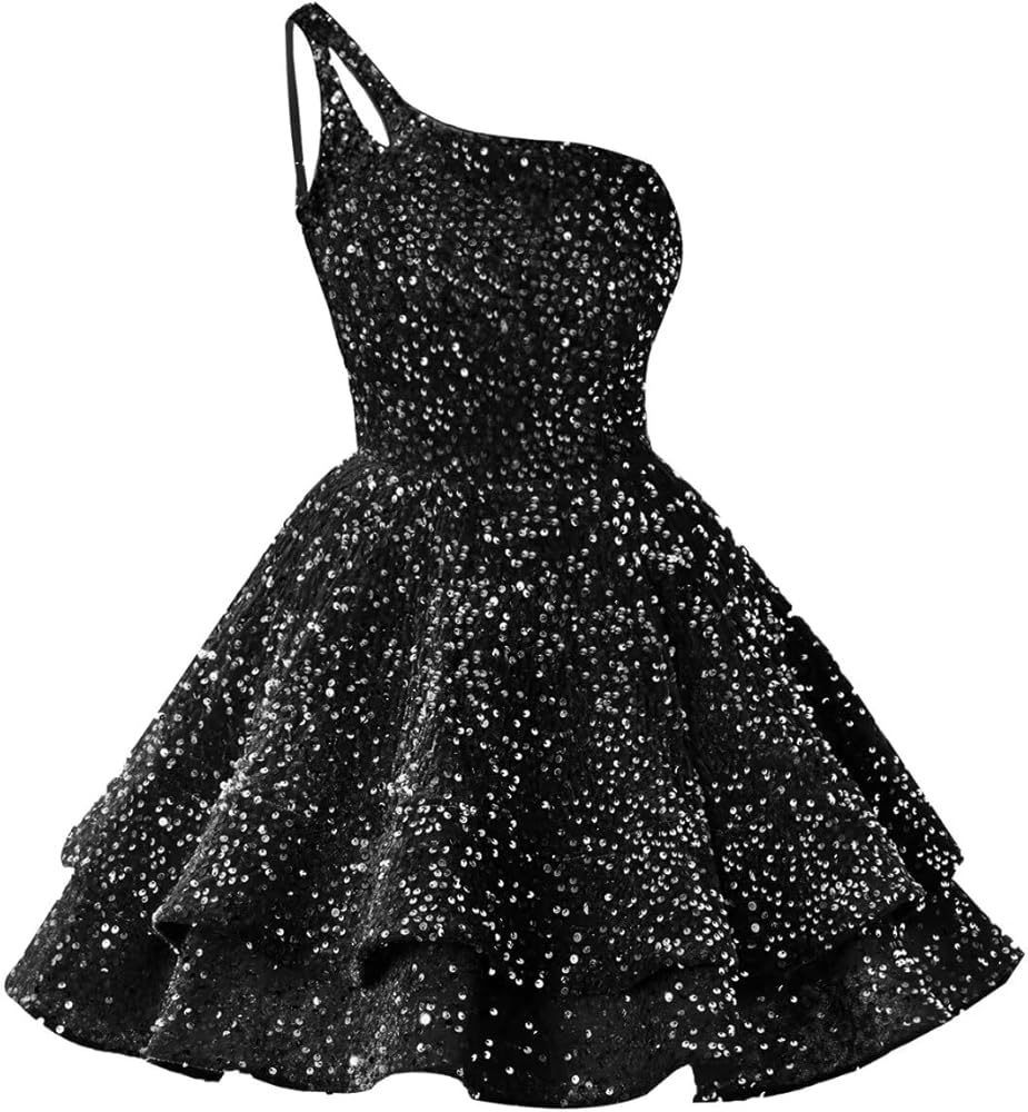 Amazon.com: CAZSXIS Sequin Short Homecoming Dresses for Teens 2024 Sparkly  Layered One Shoulder Sweet 16 Black Prom Cocktail Dress with Pockets Size0  : Clothing, Shoes & Jewelry