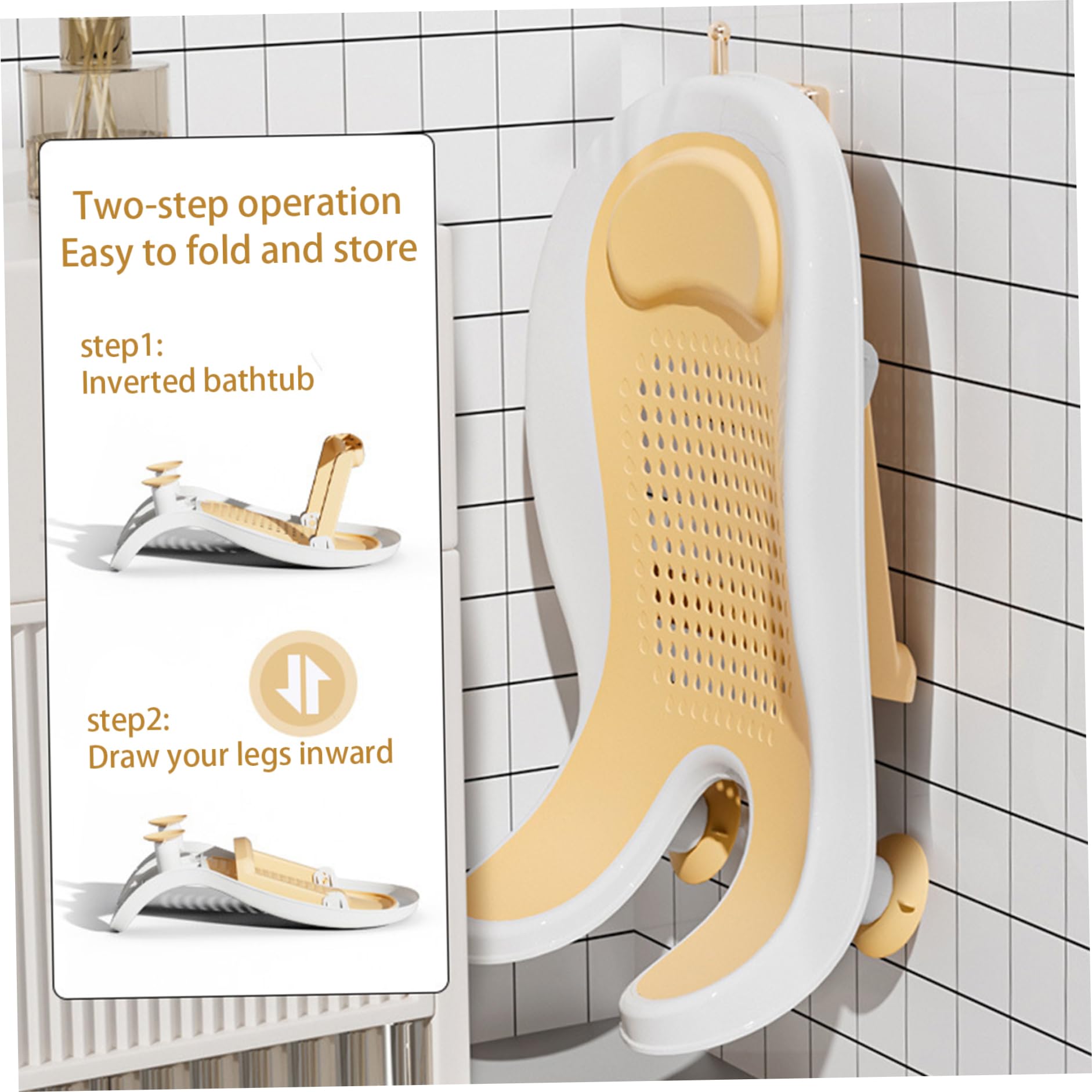 Babywaschbecken mit Saugnapf, multifunktionales tragbares Waschbecken, Babybadewanne mit klappbaren Beinen, Gesäßstütze, Waschwerkzeug für den täglichen Gebrauch auf der Theke, Gelb.