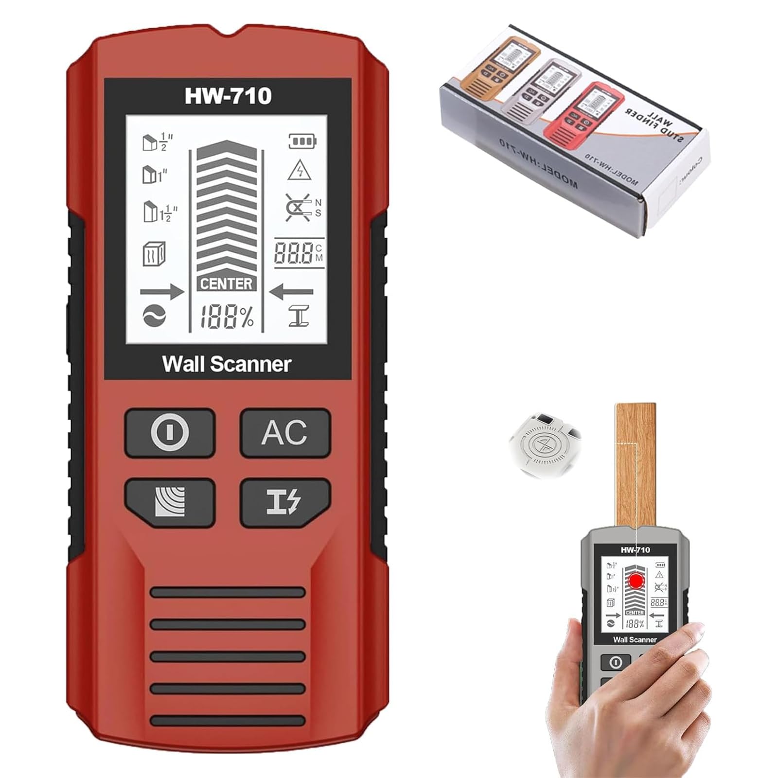 TsoLay Detector De Metales Y Paredes Portátil Multifuncional, Detector De Vigas De Alta Sensibilidad, Pantalla LCD HD Y Alarma Sonora, Ideal para Seguridad, Hormigón Y Construcción