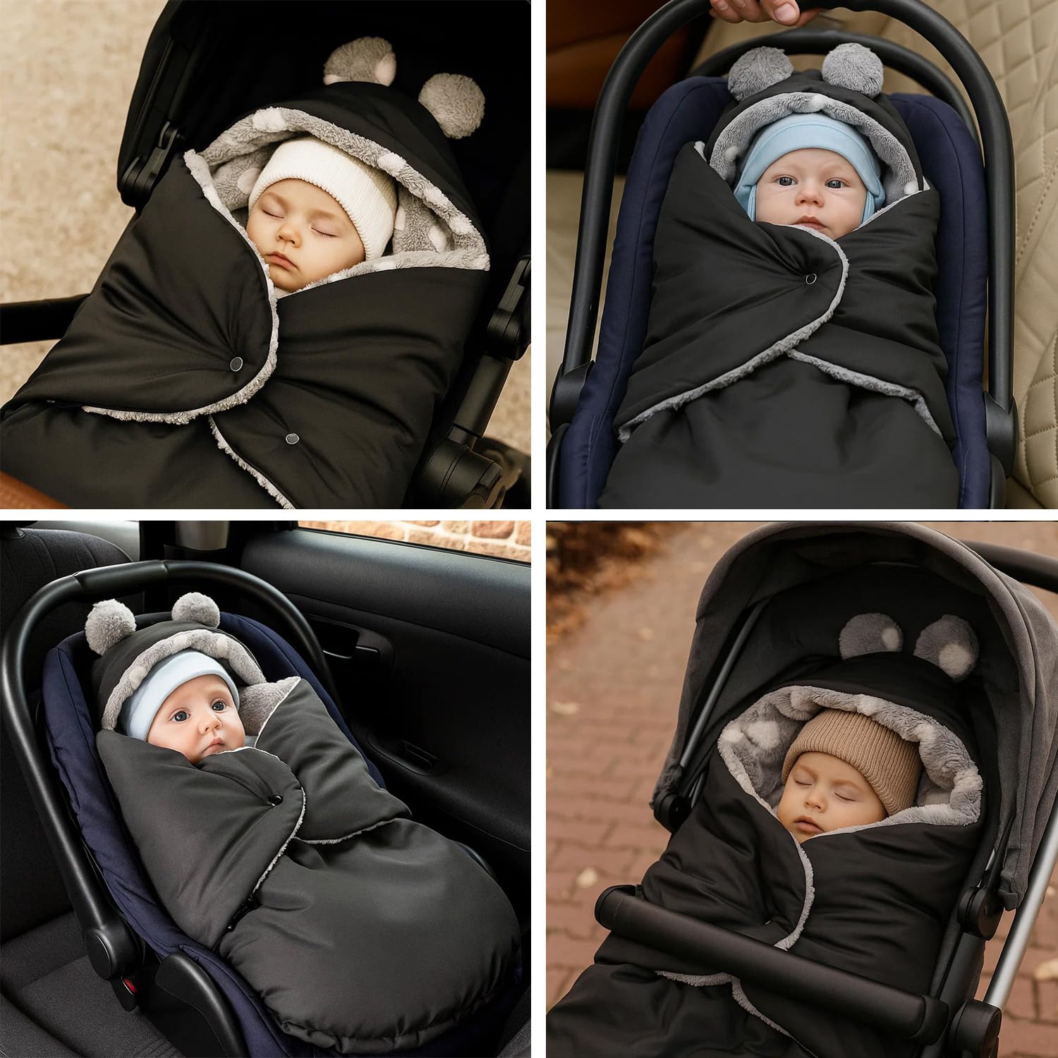 Coprigambe per bambini, per l'inverno, adatto per passeggino, ovetto, seggiolino auto, passeggino (605.021 nylon, grafite, Minky, grigio (cuore bianco))