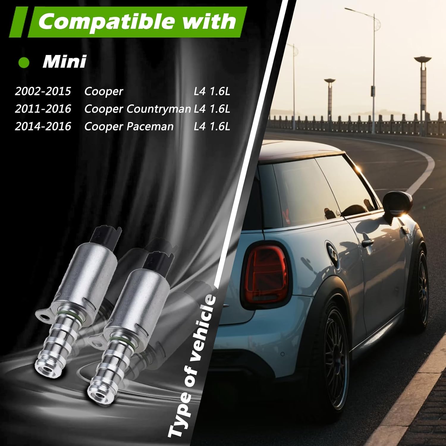 Pair Exhaust & Intake Engine Oil Control Variable Valve Timing VVT Solenoid L4 1.6L Compatible with Mini 2002-2015 Cooper / 2011-2016 Cooper Countryman / 2014-2016 Cooper Paceman OE # 11367566652