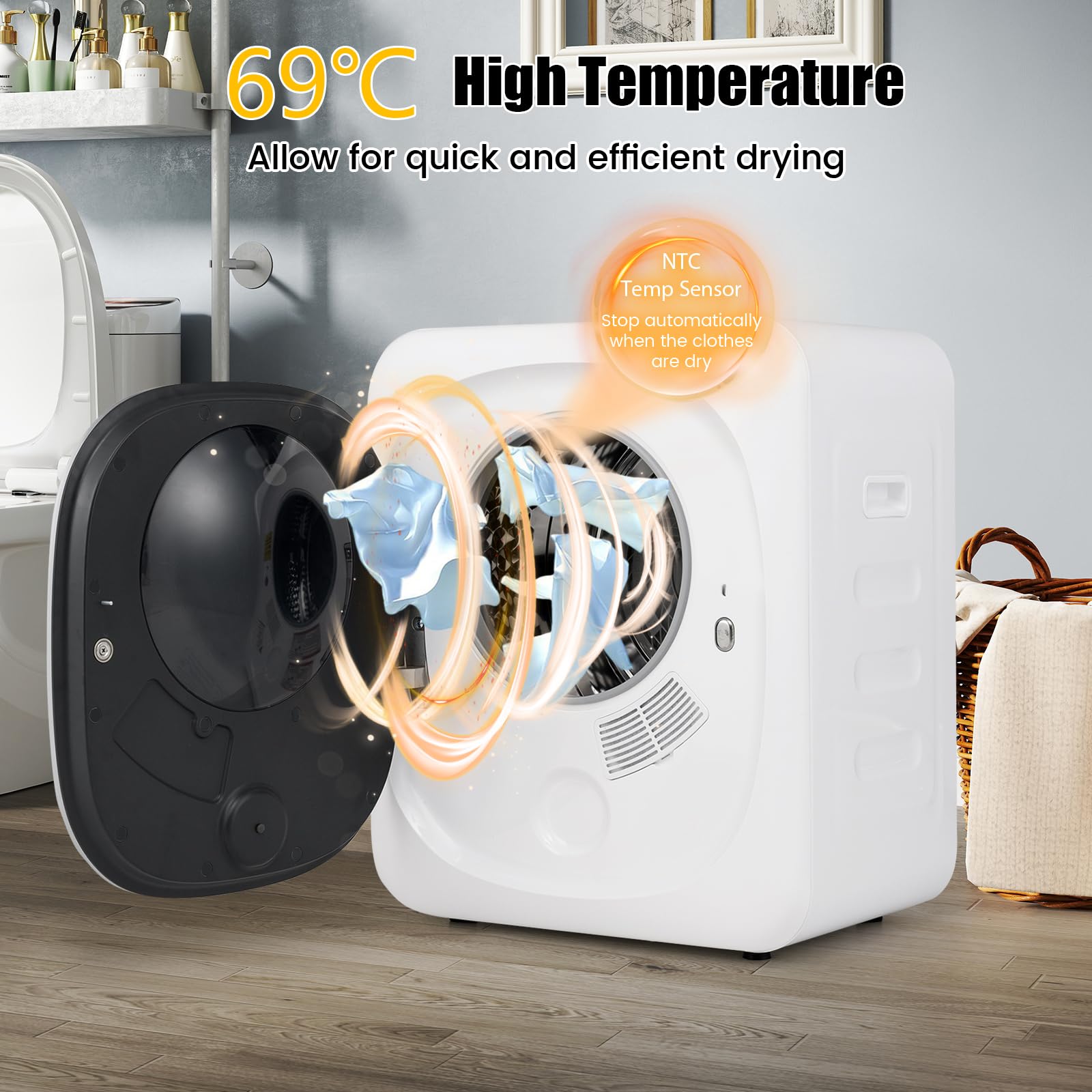 SOARS Sèche Linge 800W, Sèche Linge Pompe à Chaleur Capacité 2,5 KG, 5 Mode de Sèche, Minuterie 0-180 Mins, Protection contre Surchauffe et Surcourant, 48 X 40 X 56 CM (Classique)