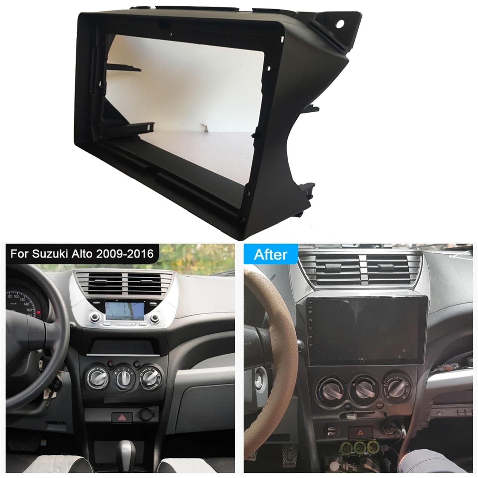 Montaje Autoradio Marco Adaptador de Marco Radio para Coche 9 Pulgadas, 1 DIN y 2, Compatible con Suzuki Alto 2009-2016, Android, instalación Tablero
