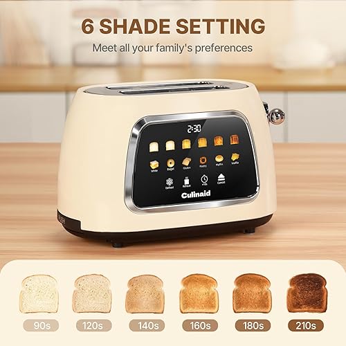 Miniatura 6 de Tostadora de 2 rebanadas con pantalla táctil inteligente, tostadora digital retro de acero inoxidable con ranura extra ancha de 1.5 pulgadas con