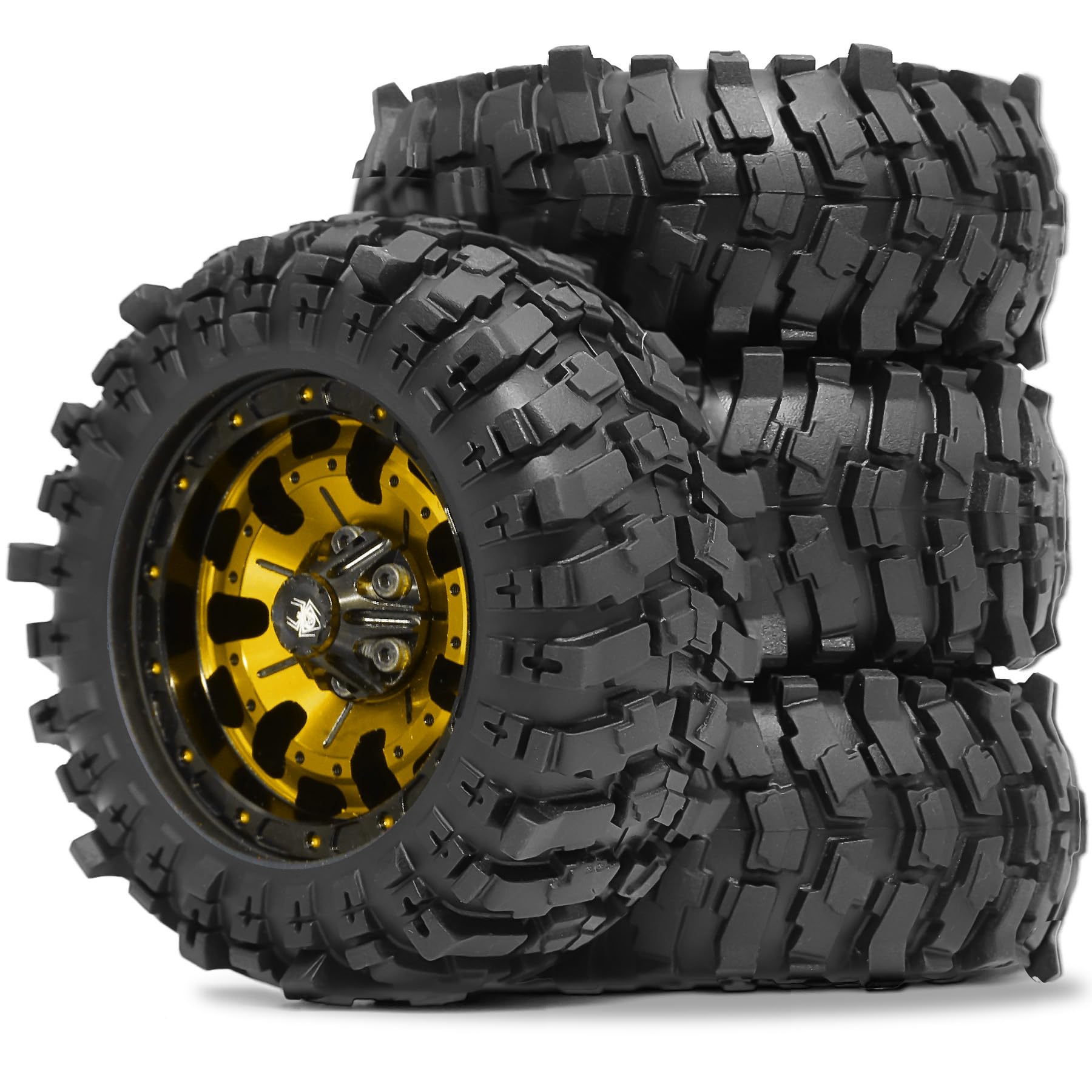 1.9 Beadlock Wheels and Tires OD 88mm / 3.46" for for 1/12 RC Crawler Car MN-82 Truck 4x4 LC79 MN99-S2 MN-128 MJX H12Y+ 1/12 Crawler Upgrades, 4-PCS(Golden)