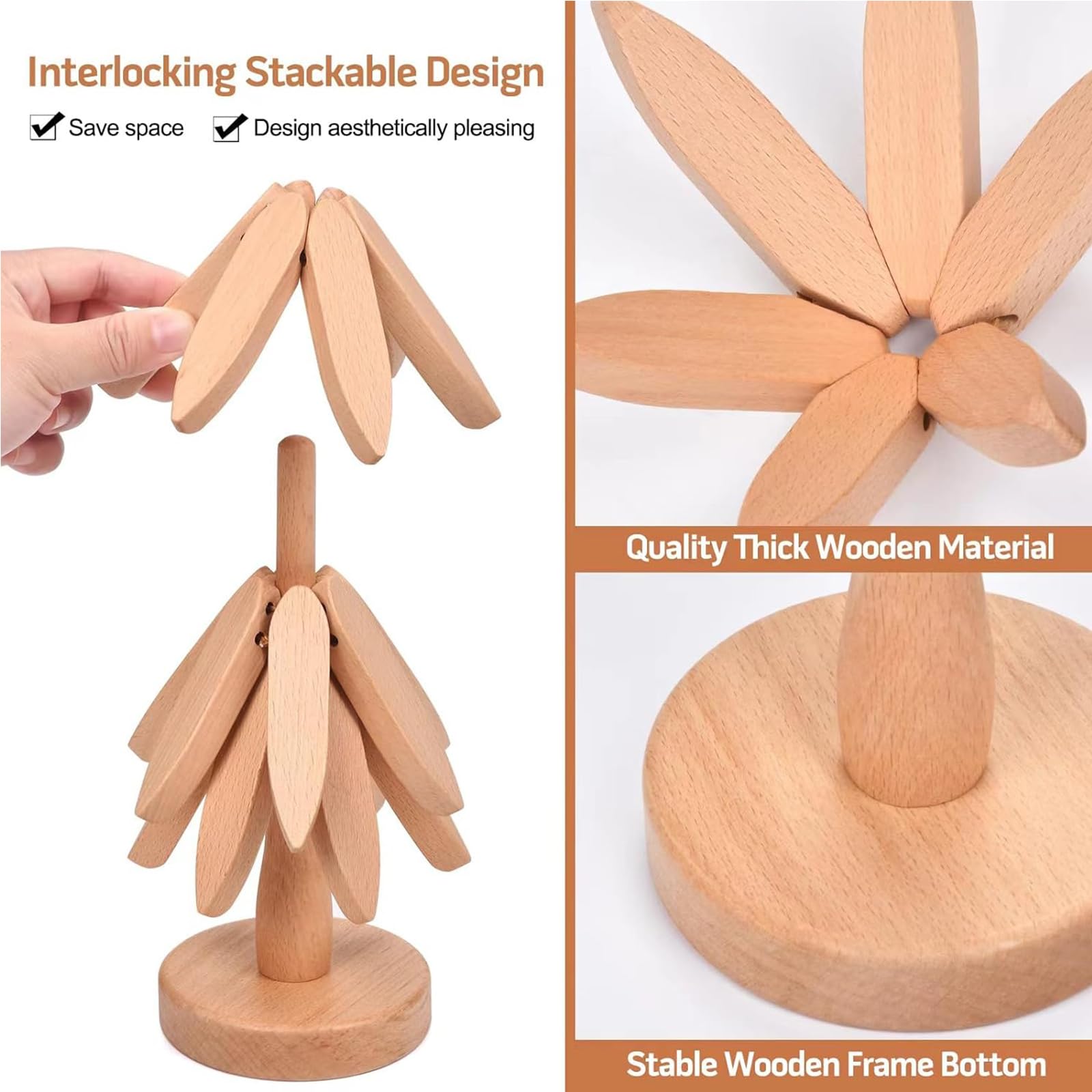 Dessous de plat pliable en bois avec coussinets isolants pour servir des plats chauds