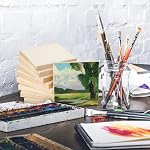 Frcctre 12 Pack 4.7" x 4.7" Unfinished Wood Panel Boards, Square Pine Wood Cradled Painting Canvas Panel Boards, Natural Unfinished Hand Draw Wooden Panels for Painting, DIY Crafts