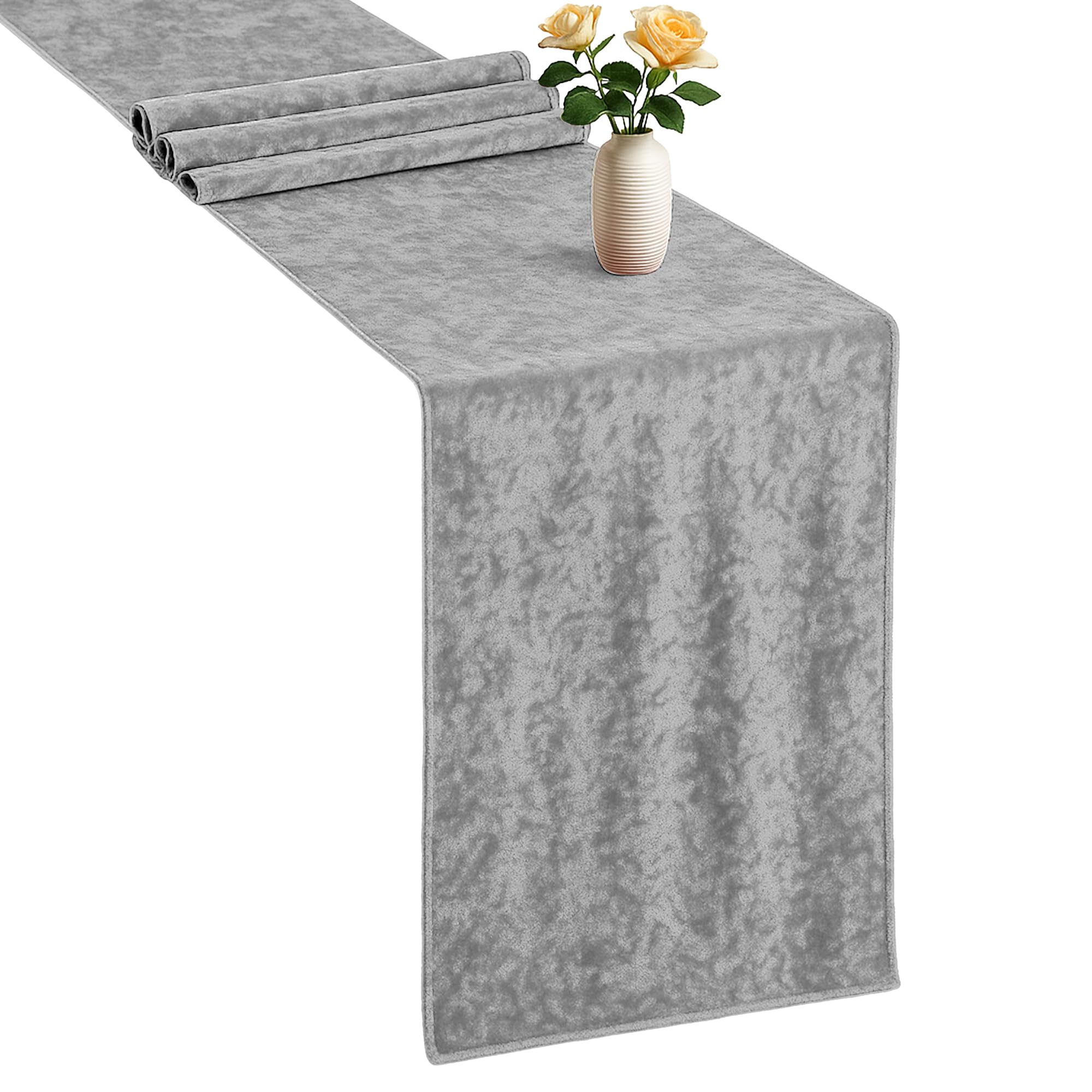 Trimming Shop 33x274CM Crushed Velvet Table Runner Silver, Pack of 1
