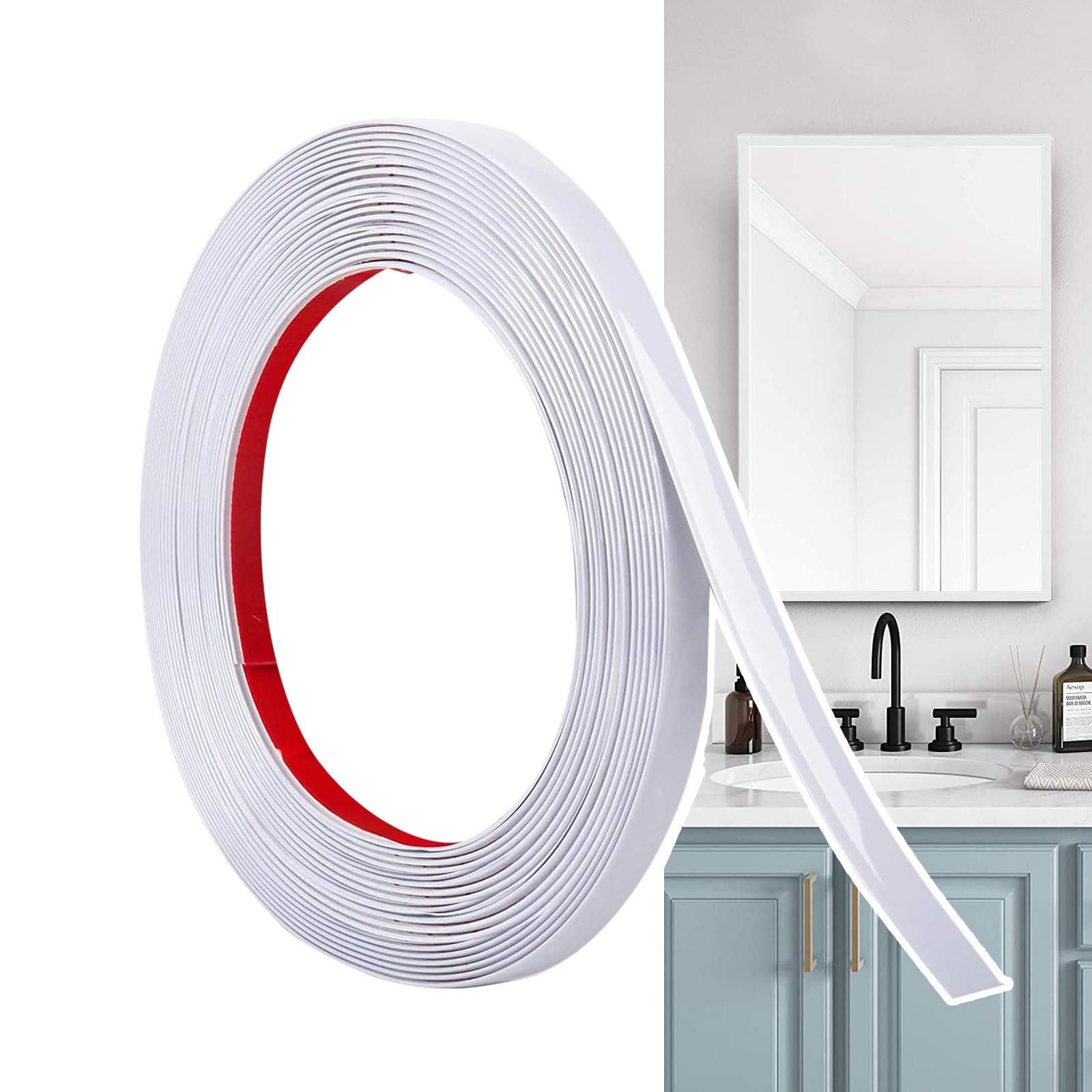 Striscia Adesiva Decorativa In PVC 3m X 10mm Per Pareti, Mobili E Specchi - Modanatura Flessibile Bianca