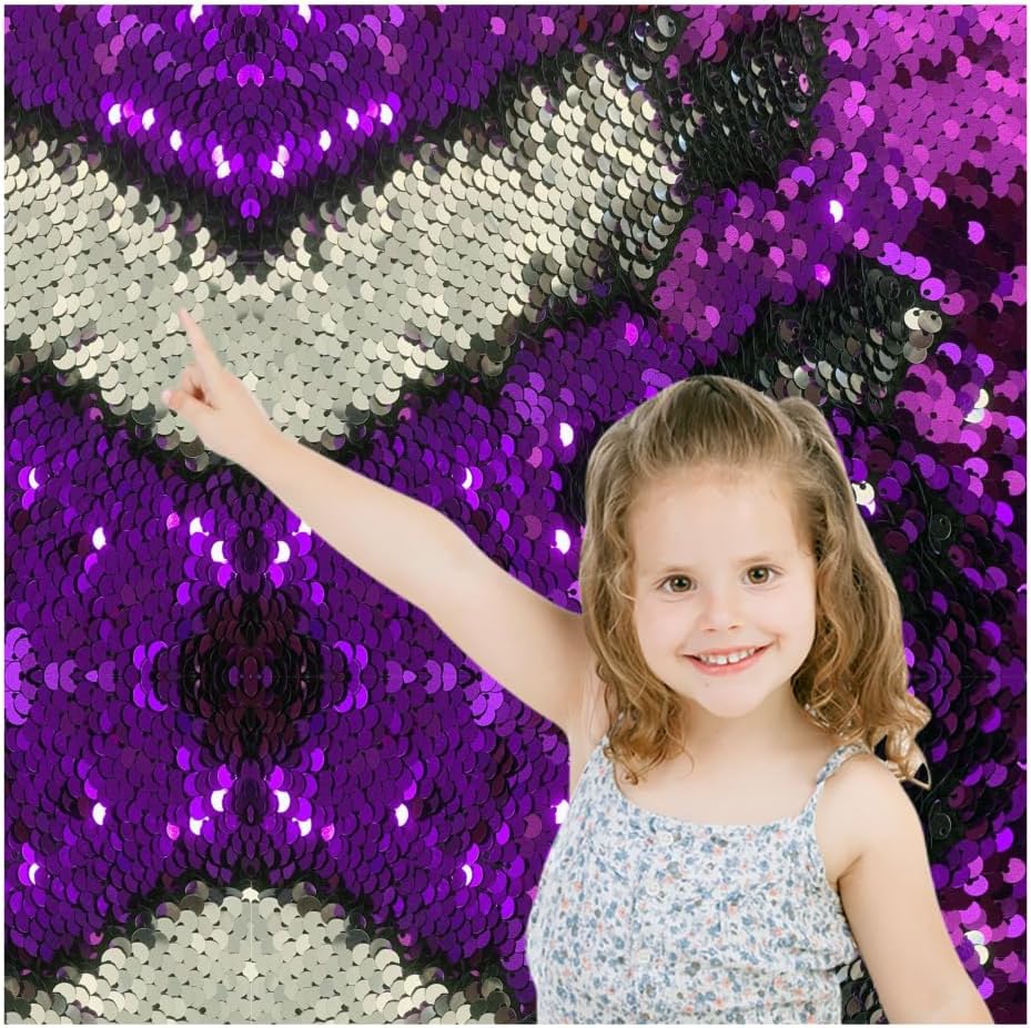 Sensory Sequin, Reversible Sequins Wall Fabric 0.2” Large Sequins Glitter Fabric Room Decor for Family, Toddler, Classroom Happy Corner, ideal for Kids with autism or ADHD to help them calm down