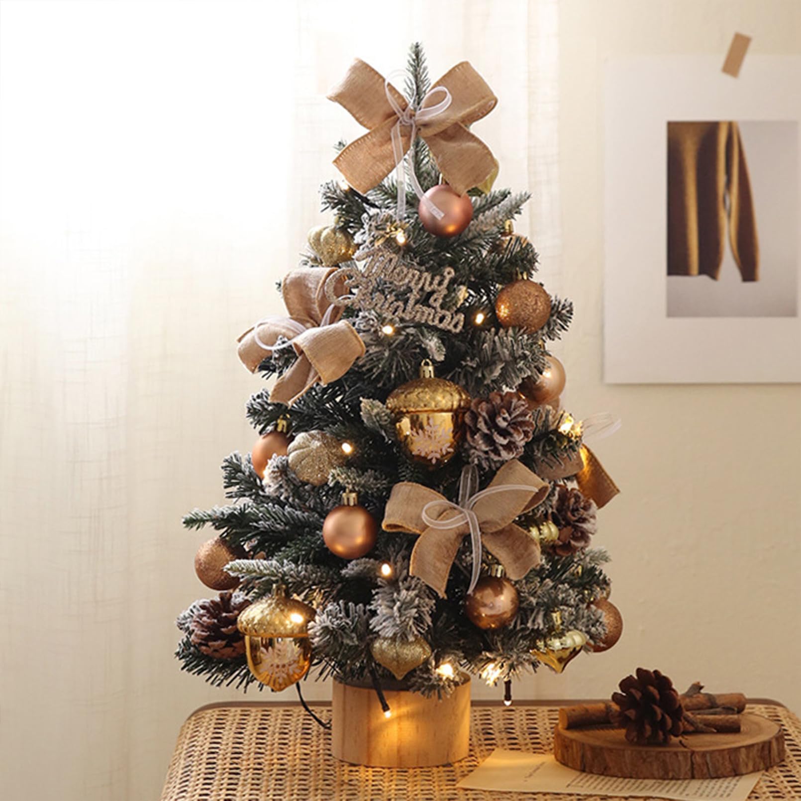 Qiamia E Mini Christmas Tre, 18 Inch Small Christmas Tre With Lights, Tabletop Christma Tre With Star Treetopper And Hanging Ornaments (E)