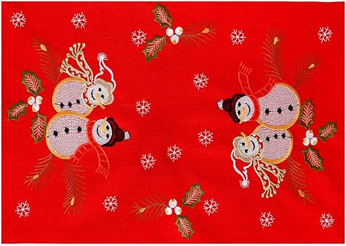 Simhomsen Juego de 6 manteles individuales bordados rojos para Navidad e invierno, rectangulares de 12 x 18 pulgadas (muñeco de nieve)