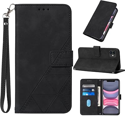 Moment Dextrad Compatible for iPhone 11 Wallet Case,[Kickstand][Wrist Strap][Card Holder Slots] TPU Interior Protective PU Leather Folio Flip Cover for iPhone 11 Case Wallet (Black)