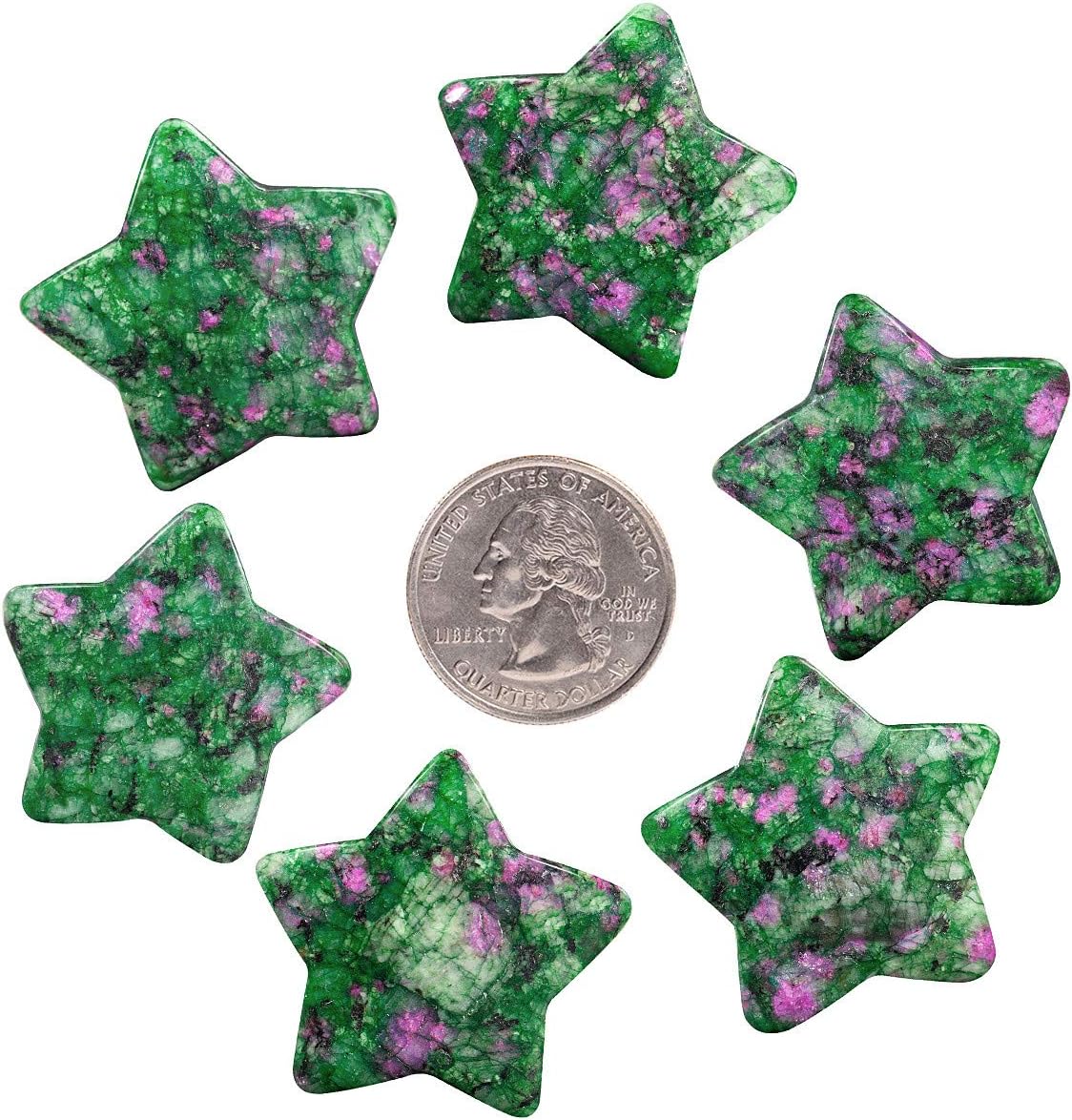 KYEYGWO 1.2" Carved Healing Crystal Star Stone Reiki Tumbled Polished Pocket Palm Worry Stone for Meditation Yoga Energy Balance Pack of 6 Ruby in Fuchsite - Image 4