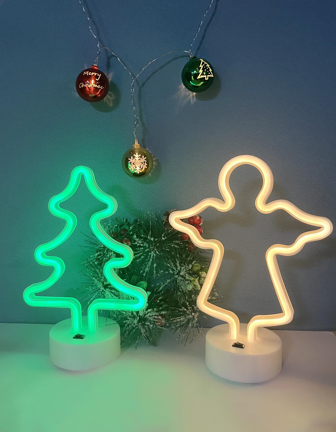 Christmas Tree LED Neon Sign - Battery/USB Powered Night Light For Holiday Home Decor