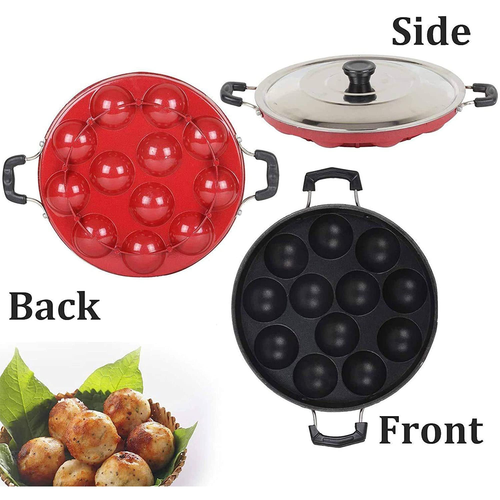 IDEAL PRIME Durable Aluminum Non-Stick 12 Cavity Appam Maker with Steel Lid 22 cm Diameter Rust Proof Appa Pan Appam Patra Paniyarakkal Paniyaram with Side Handles Cookware Pack of 1 1