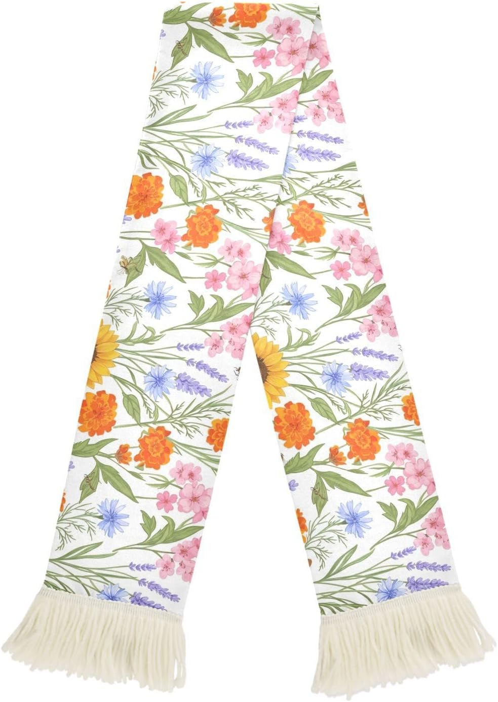 CHIFIGNO Wildflower Botanical White Sports Fan Scarf for Sweat, Quick Dry Polyester Soccer Scarf with Fringe for Games