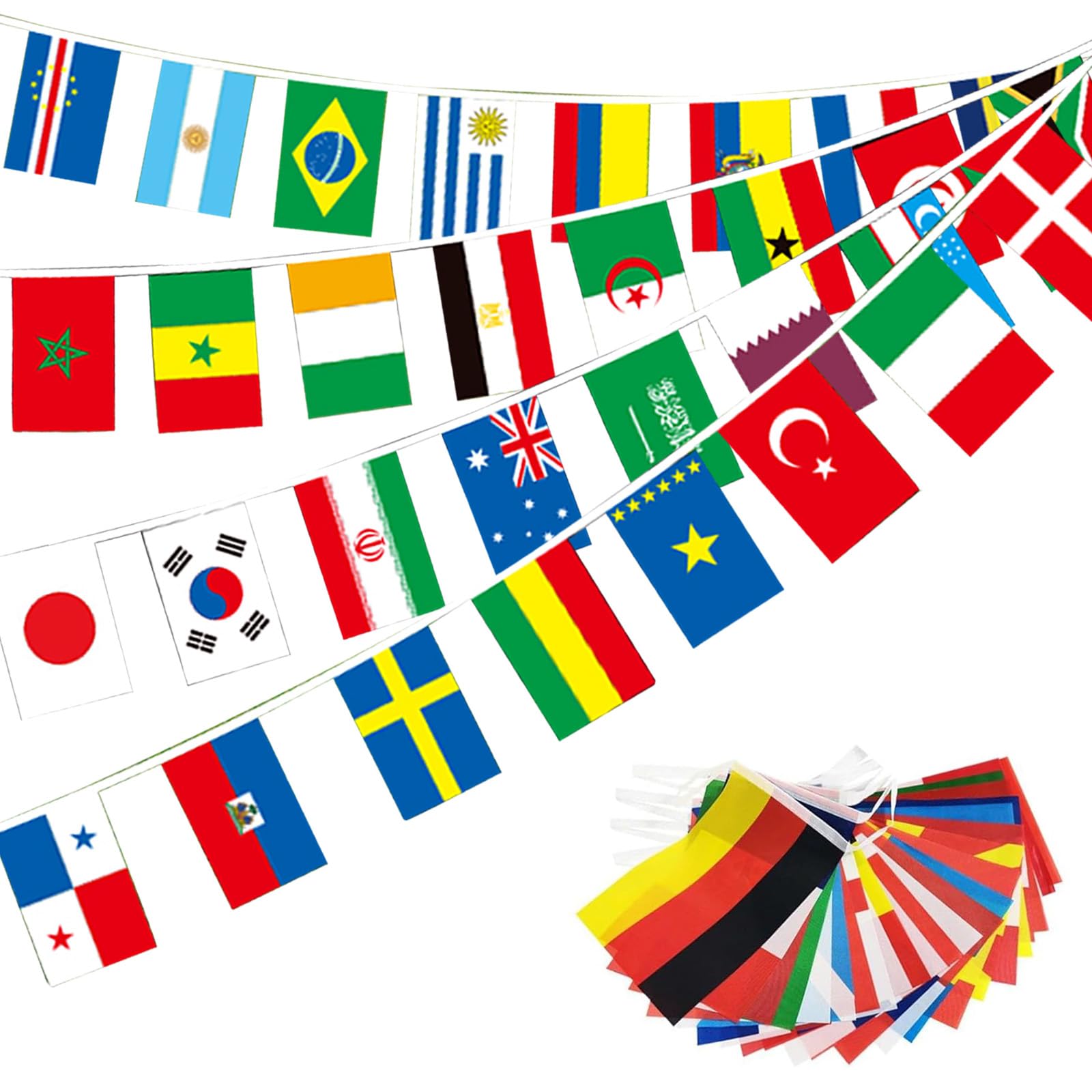 49ft/15m World Cup Flags Football Bunting 2026 for Party Decorations 2026,48 Teams Flags Double Sides Fabric Bunting Banner for Restaurant Bar Club Garden Street Party World Cup 2026 Decorations