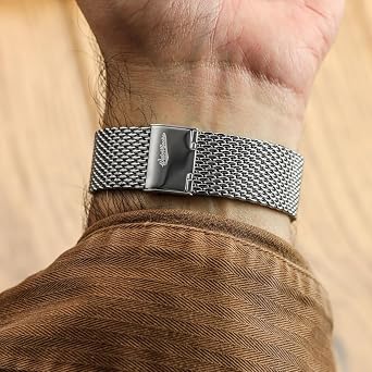 WatchGecko Classic Mesh Watch Strap Polished or Satin Brushed Finish 18-22mm. Men's Replacement Stainless Steel Band. Quick Release Spring Bars for Easy Changes