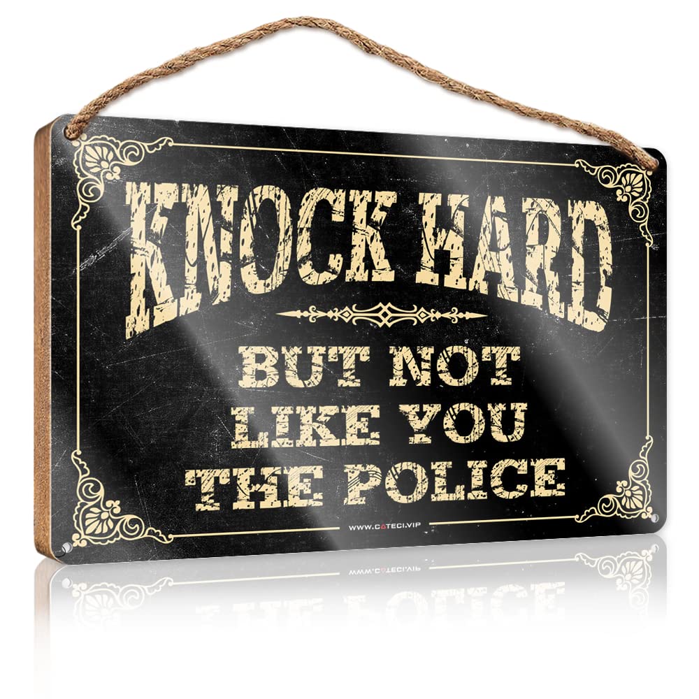 YYHLEH Dumb Funny Gifts Funny Bathroom Signs Knock Hard But Not Like You The Police Wooden Sign(15X28CM)
