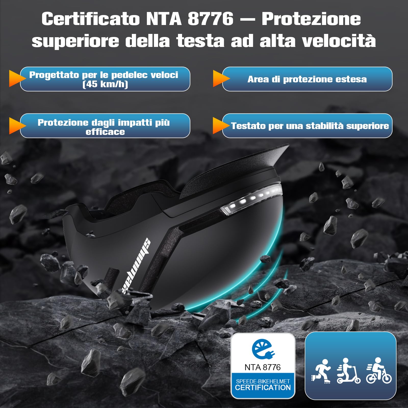 Shinmax Casco Bici Uomo e Donna con LED Indicatori di Direzione, USB Ricaricabile, Visiera Rimovibile, Casco Bicicletta per Ciclismo Urbano, Trekking, Commuting e Monopattino Elettrico