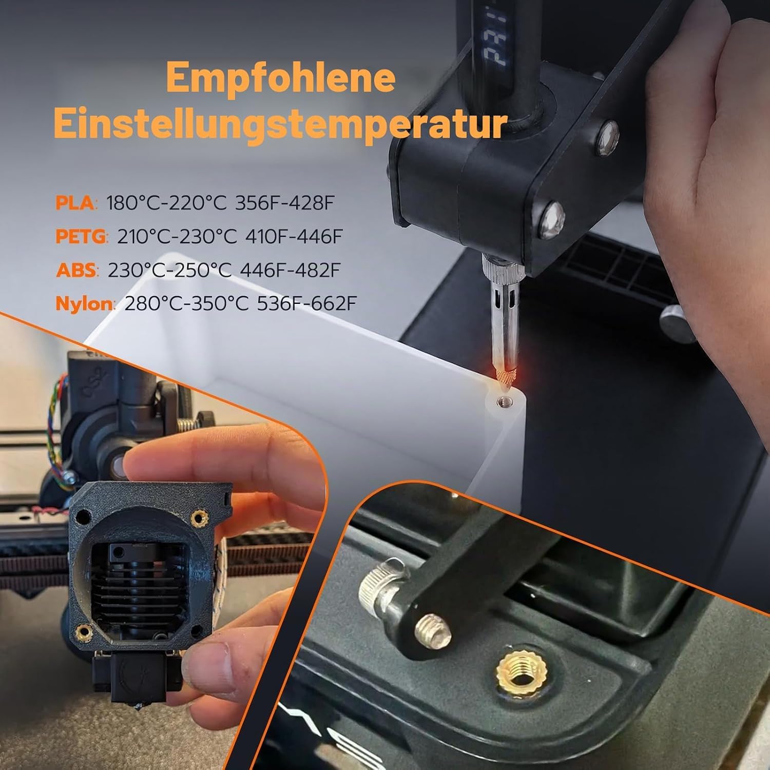 Vertikale Hitze-Pressmaschine,Heat Set Insert Tool,Messing Einsätze 3D Druck,Heat Set Insert Spitze für Gewinde Rändelmutter M2/M3/M4/M5/M6 (1/4)/M8 (ZW12H+380PCS) | Einsteckhöhe 210 mm, mit 380 Gewindeeinsätzen und Schnellwechsel, M2-M8-Größen Wärmeeinsa