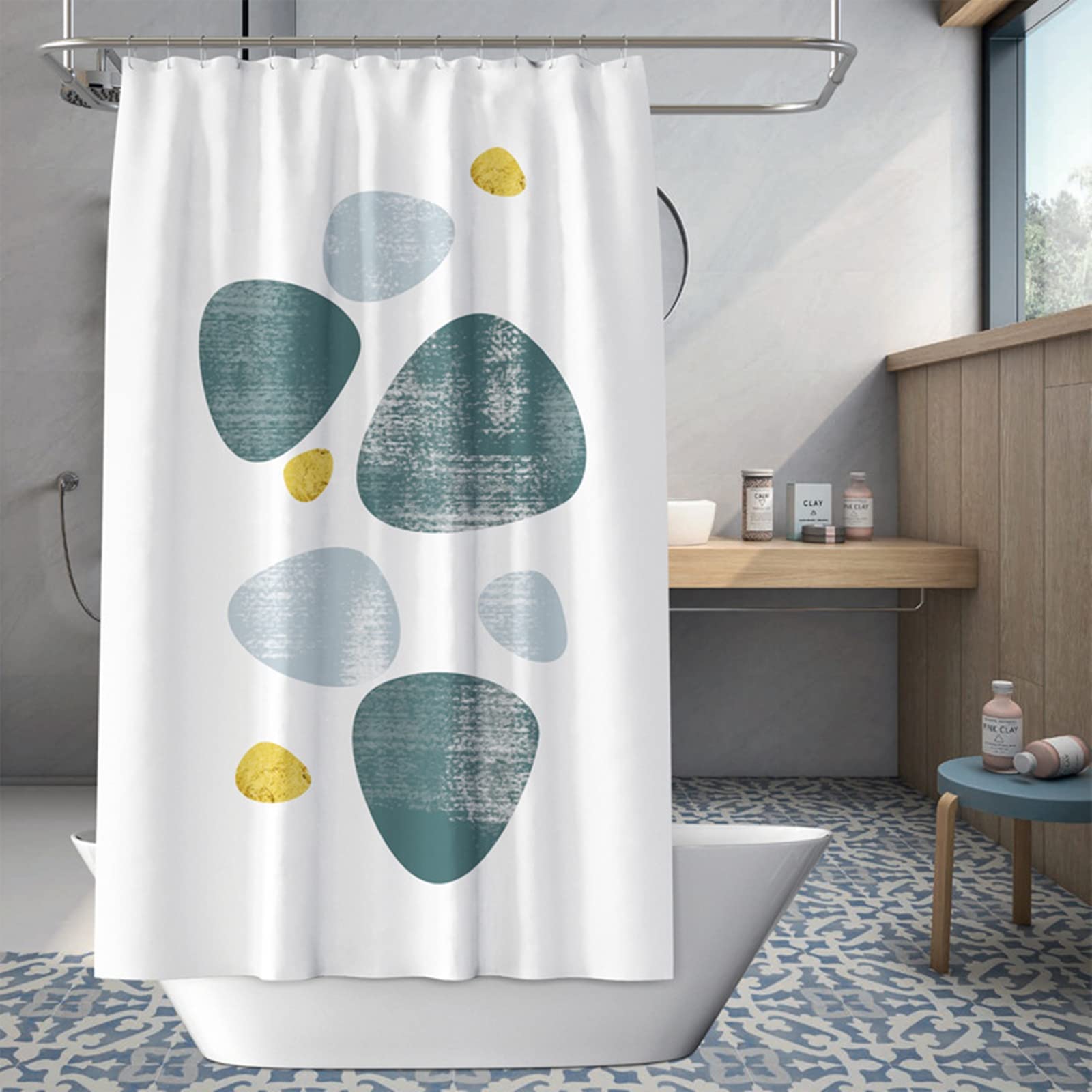 Rideau de douche 240x200 motif galets KnSam pour créer une ambiance spa et nature chez soi