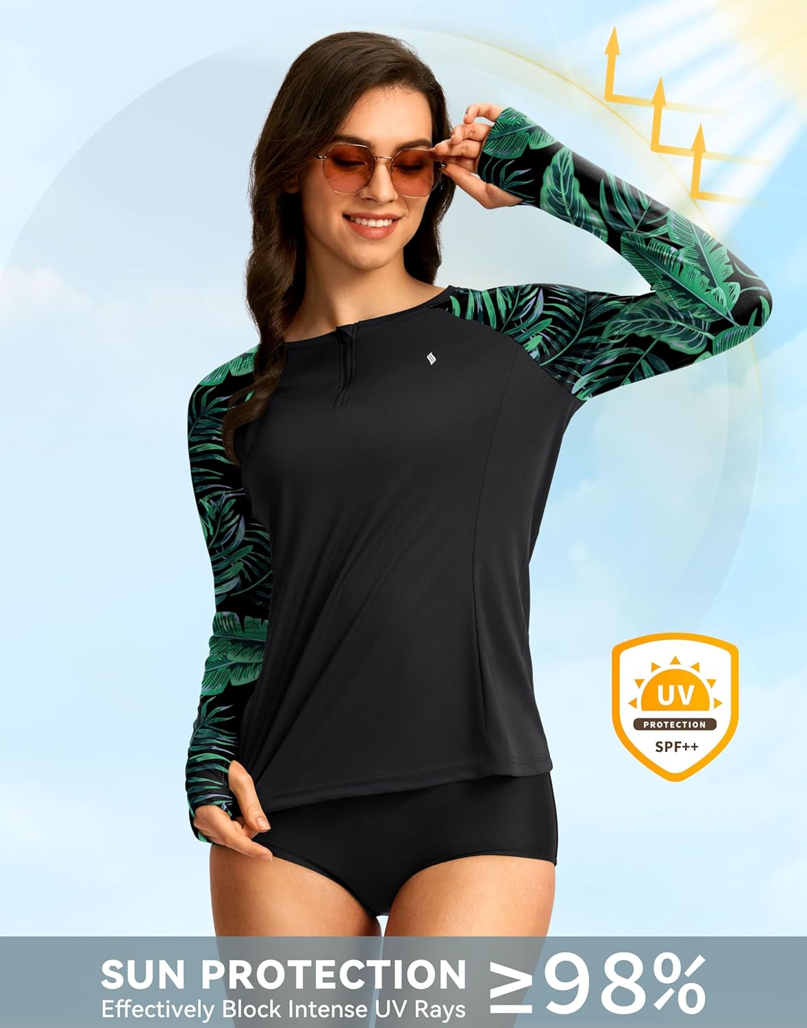 SANTINY Women's Rash Guard UPF50+ SPF Long Sleeve Swimsuits Top UV Sun Protection Swim Shirts for Woman with Zip - Image 3