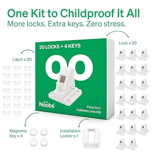 Miniatura 6 de LoveNoobs - Cerraduras magnéticas de seguridad para niños de fácil instalación, 20 cerraduras + 4 llaves, mantén a tus pequeños seguros con fácil de