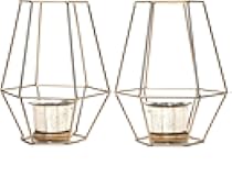 Product Tittle- Hosley Set of 2 Decorative Lanterns, 7Inch High with Metallic Gold Finish for Living Room Décor, Elevate Your Décor with Elegant and Versatile Gold Candle Holders for Ambiance
