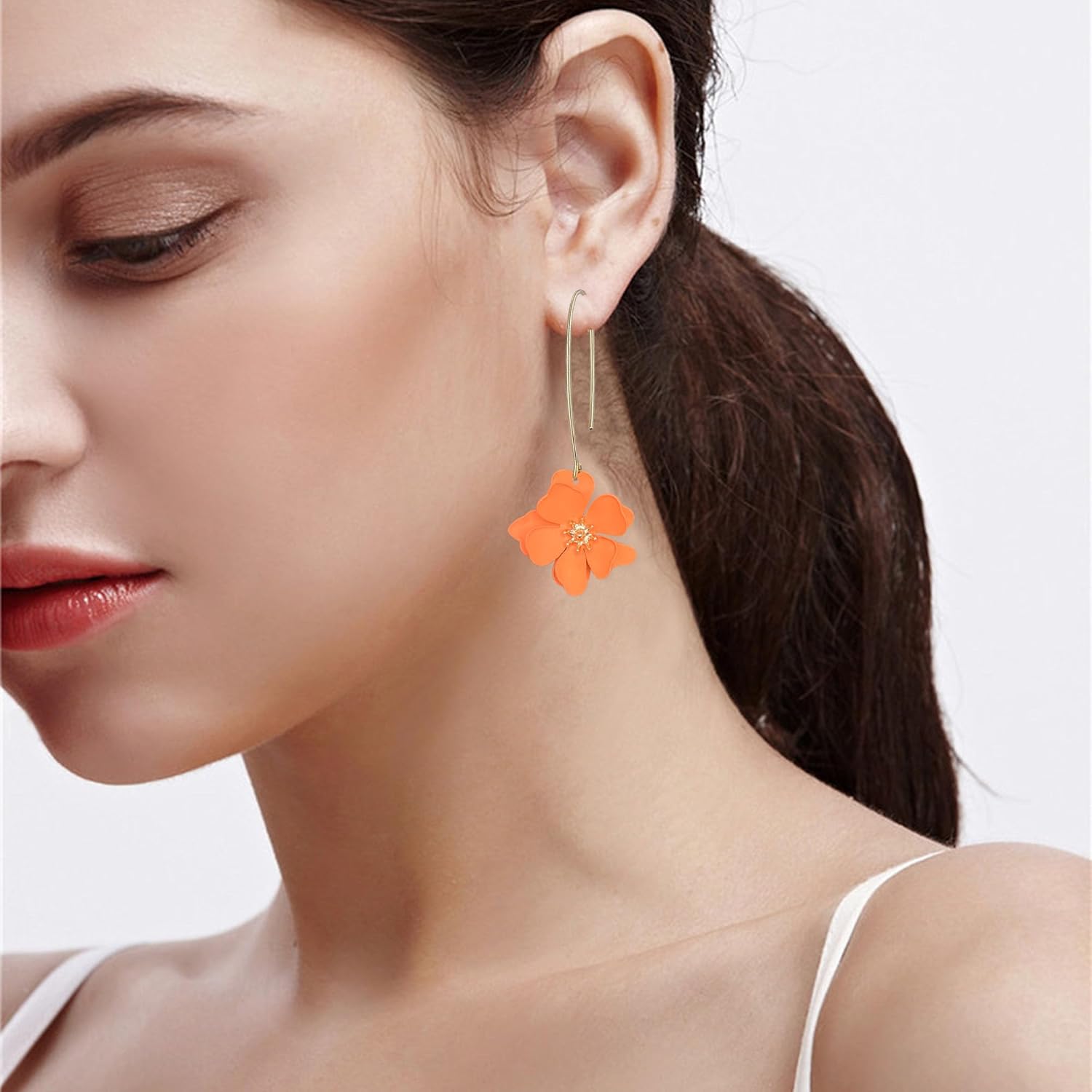 Handmade Bohemian Metal Flower Dangle Drop Earrings Unique Tiered Petal Flower Earrings for Women - Image 3