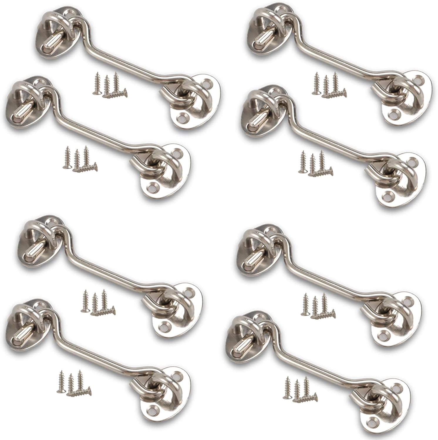 APACALI 10 Pack 4 Inch Hook and Eye Latch, 100mm Stainless Steel Gate Hook, Door Hook and Eye