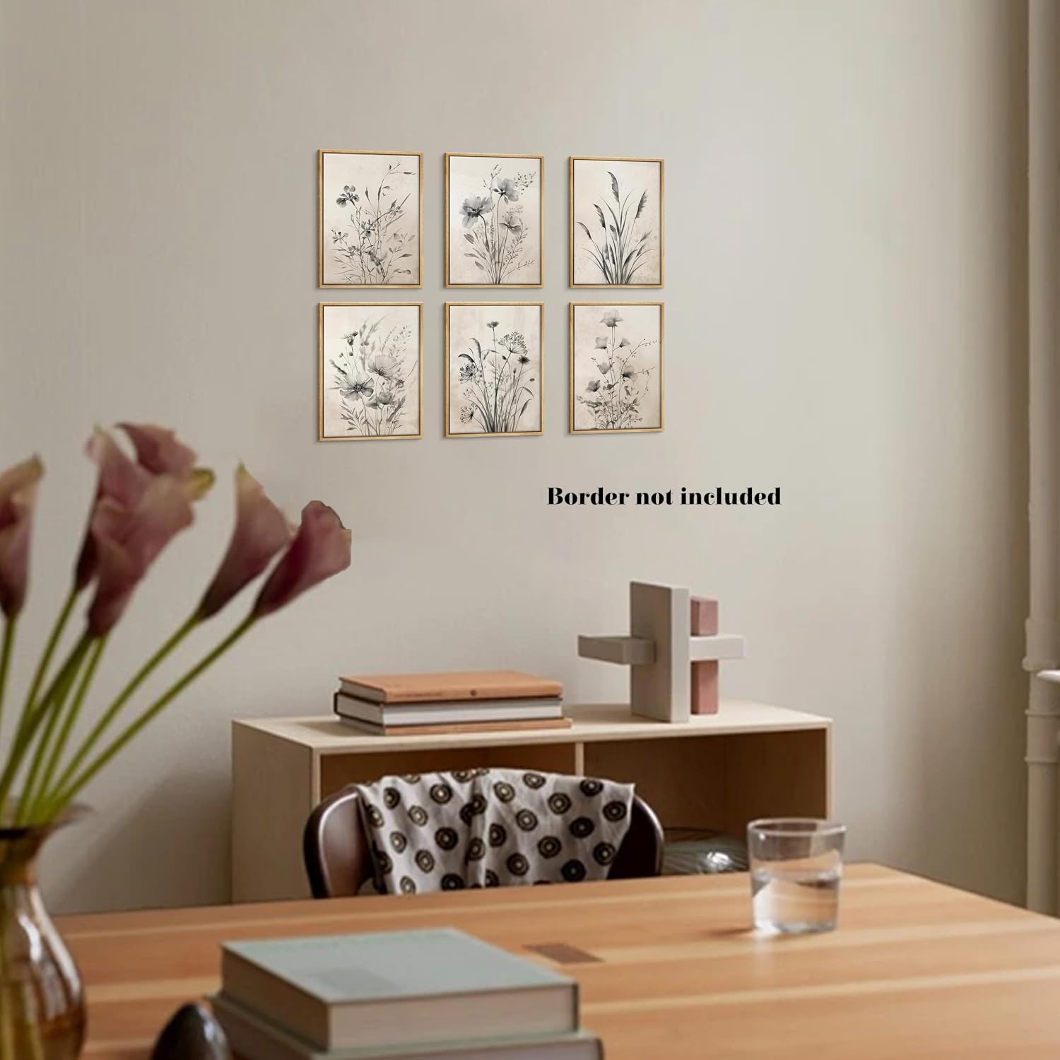 Zeredi Vintage Boho Botanical Posters Wall Art Set of 6, Black and White Flower Canvas Wall Decor Paintings, Modern Farmhouse Floral Artwork Prints Pictures for Living Room Bedroom 8x10 Inch Unframed