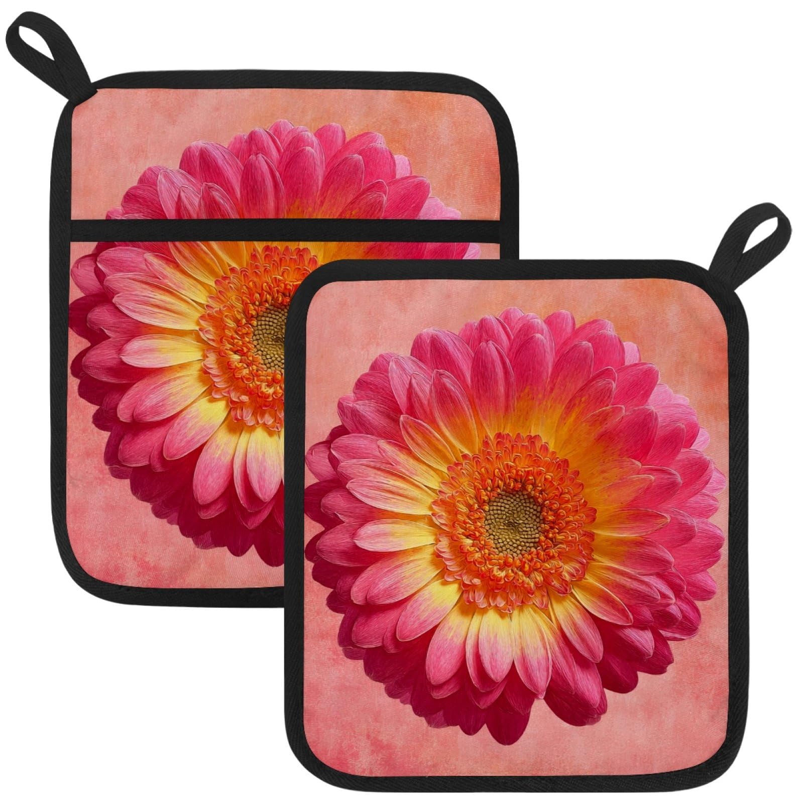 VAPOKF African Chrysanthemum Pot Holders with Pocket for Kitchen Heat Resistant Potholders Large Polyester-Cotton Square Oven Mitts Set