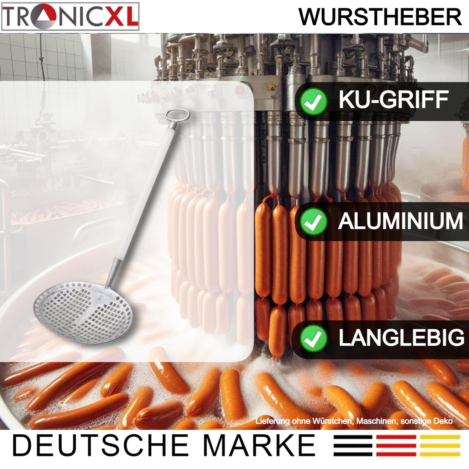 TronicXL Wurstheber 27 x 19 cm Alu KU Griff Kesselheber Wurst Heber Presssackheber Schöpfkelle wurstkelle