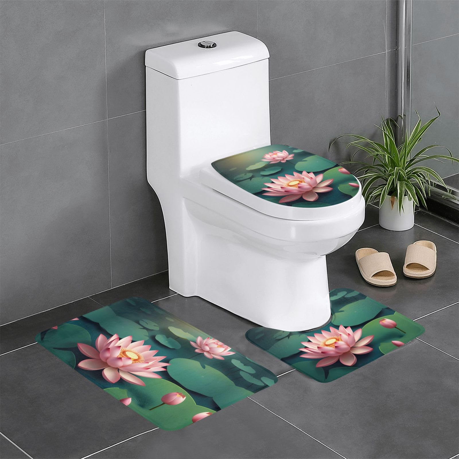 Tapis de salle de bain lot de 3 lotus antidérapants 61x40cm